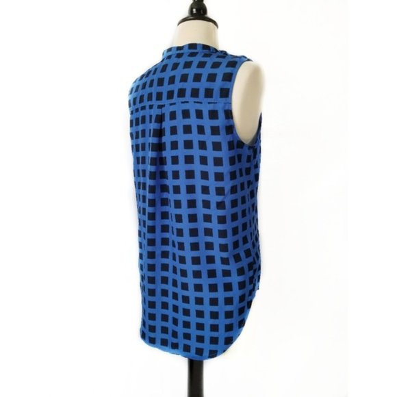 Womens Black & Blue Grid Print Sleeveless Top S - Picture 4 of 8